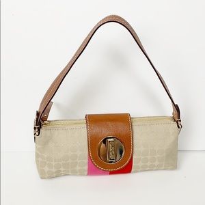Kate Spade Beige Canvas Shoulder Bag W Red Ribbon